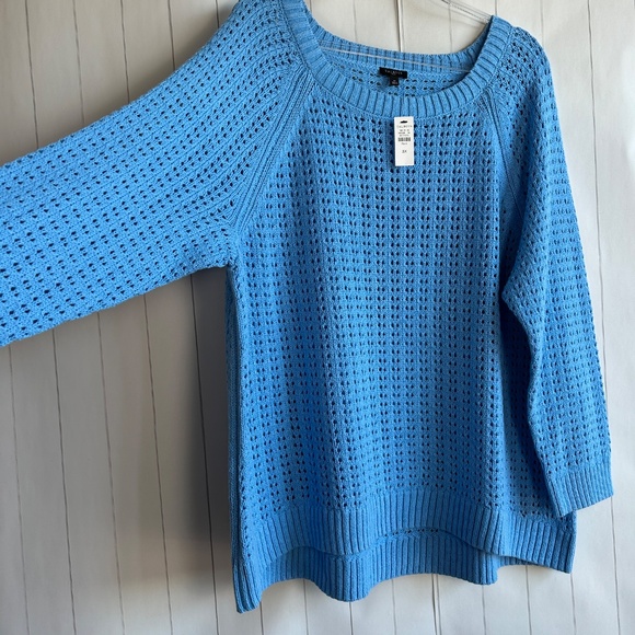 Talbots plus size 3X open knit raglan sweater pullover blue 100% cotton NEW - Picture 6 of 12